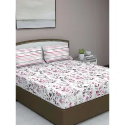GM Pink & Grey Cotton 140 TC Queen Size Bedsheet With 2 Pillow Cover-picture-18