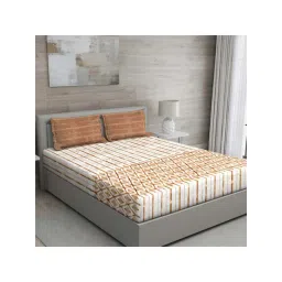 GM 'Regal' Brown Cotton 144 TC Double Bedsheet with 2 Pillow Covers-picture-29