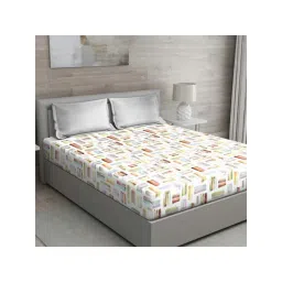 GM 'Regal' Grey & White Cotton 144 TC Double Bedsheet with 2 Pillow Covers-picture-45