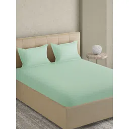 GM Sea Green Solid 300 TC Cotton King Bedsheet with 2 Pillow Covers-picture-12