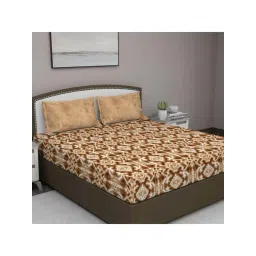 GM 'Serene' Beige Cotton 210 TC Double Bedsheet with 2 Pillow Covers-picture-13