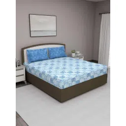 GM 'Serene' Blue Cotton 210 TC Double Bedsheet with 2 Pillow Covers-picture-48