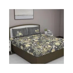 GM 'Serene' Grey & Yellow Cotton 210 TC Double Bedsheet with 2 Pillow Covers-picture-40