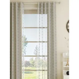 GM Sheer Embroidery White & Blue Polyester 7 ft Eyelet Ring Top Door Curtain - Set of 1 PC-picture-22