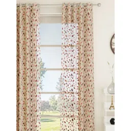 GM Sheer Embroidery White & Maroon Polyester 7 ft Eyelet Ring Top Door Curtain - Set of 1 PC-picture-35