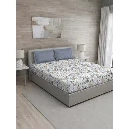 GM White & Blue 100% Cotton 144 TC Queen Bedsheet Set-picture-44