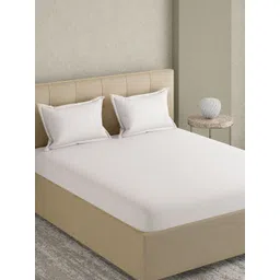 GM White Solid 300 TC Cotton King Bedsheet with 2 Pillow Covers-picture-22