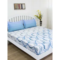 GMF White & Blue Cotton 144 TC Bed Sheet Set-picture-45