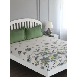 GMF White & Green Cotton 180 TC Bed Sheet Set-picture-39