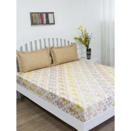 GMF Yellow & White Cotton 144 TC Bed Sheet Set-picture-12