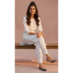 gn chikan house Pure Cotton Embroidered Women ["White"] Salwar-picture-24