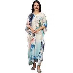 gnd art studio Long Kaftan in Soft Silk with Exclusive Multicolor Floral Digital Print and 3/4th Sleeves Perfect for Resort Wear and Beach Days (Modern-3)-picture-55