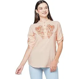go-4 it Go.4.it Women's Band Collar Top with Front Embroidery-picture-20