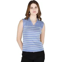 GO-4 IT Women's Collar Sleeveless Striped T-Shirt-picture-14