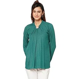 go-4 it Women's Round Neck Pleated Full-Sleeves Top with 3 Pearls at Neck-picture-13