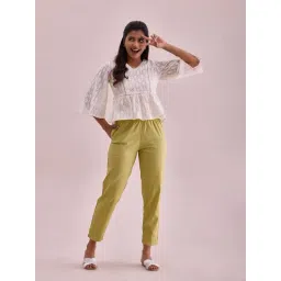 go colors! Go Colors Light Pista Green Solid Trousers-picture-45