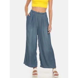 Go Colors Women Blue Solid Denim Wide Leg Palazzos-picture-22