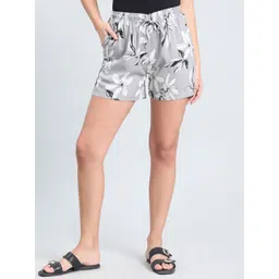 Go Colors Women Floral Printed Mid-Rise Lounge Shorts-image-3