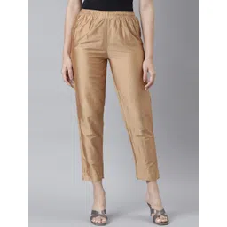 Go Colors Women Gold-Toned Tailored Tapered Fit Modal Cigerette Trousers-picture-43