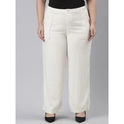 Go Colors Women Mid Rise Linen Trousers-image-15