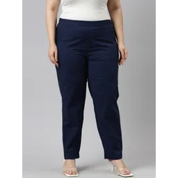 Go Colors Women Navy Blue Easy Wash Chinos Trousers Plus Size-picture-43