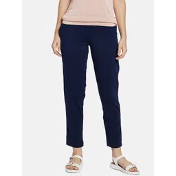 Go Colors Women Navy Blue Regular Fit Solid Regular Trousers-picture-29