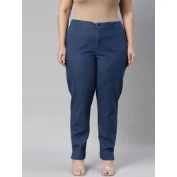Go Colors Women Plus Size Blue Tailored Tapered Fit Trousers-picture-31