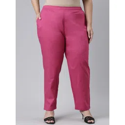 Go Colors Women Plus Size Cotton Tailored Tapered Fit Trousers-picture-33