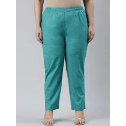 Go Colors Women Plus Size Tailored Tapered Fit Cotton Cigarette Trousers-picture-44