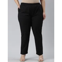 Go Colors Women Plus Size Tailored Tapered Fit Cotton Trousers-picture-41