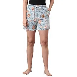 go colors Women Printed Blue Woven Viscose Lounge Shorts-picture-31