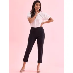 Go Colors Women Textured Tailored Tapered Fit Mid Rise Trousers-picture-30