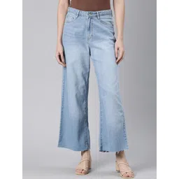 Go Colors Women Wide Leg High-Rise Heavy Fade Whiskers Cotton Jeans-image-21