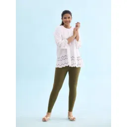 Go Colors Women's Drop Needle Ribbed Active Leggings � Mid Rise, Spandex Waistband, Olive Green-image-22