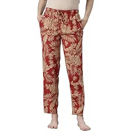Women's' Printed Red Mid Rise Woven Viscose Relaxed Fit Lounge Pants-image-36