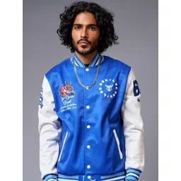 GO DEVIL Colourblocked Stand Collar Varsity Jacket-picture-12