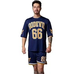 go devil Men's Oversized Soft Cotton Printed T-Shirts with Pajama Shorts Night Suit Cord Set - Stylish Comfort for Men's Nightwear-picture-29