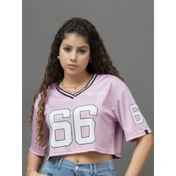 GO DEVIL Typography Printed V-Neck Drop-Shoulder Sleeves Crop T-Shirt-picture-17