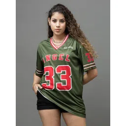 GO DEVIL Women Varsity Printed V-Neck Applique T-shirt-picture-35