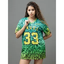 GO DEVIL Women Varsity Printed V-Neck Oversized T-shirt-picture-14