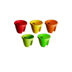 Go Hooked Multicolor Set of 5 Railing Flower Pots 12 Inch Planters for Balcony and Garden-picture-39