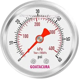 GOATACURA 0-60psi/kpa Glycerin Filled Pressure Gauge, 2" Dial Size, 304 Stainless Steel Case, 1/4" NPT Center Back Mount, with High Accuracy, for Measuring Water Air Hydraulic Pressure-picture-29