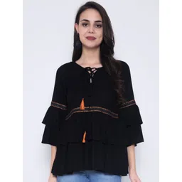 God Bless Black Tie-Up Neck Tiered Top-picture-19