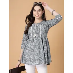 god bless Casual Regular Sleeves Floral Print Women Grey, White Top-picture-31