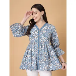 God Bless Floral Print Cotton Lace Empire Top-picture-10