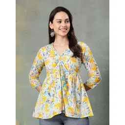 God Bless Floral Print Cotton Peplum Top-picture-25