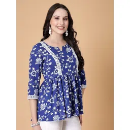 God Bless Floral Print Lace Empire Top image 4