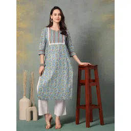 God Bless Floral Printed Gotta Patti Cotton Straight Kurta-picture-41
