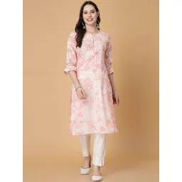 God Bless Floral Printed Round Neck Cotton Straight Kurta-picture-38