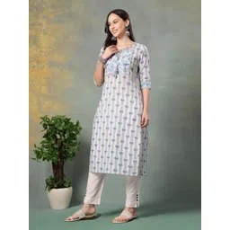 God Bless Floral Printed Tie-Up Neck Gotta Patti Cotton Straight Kurta-picture-40